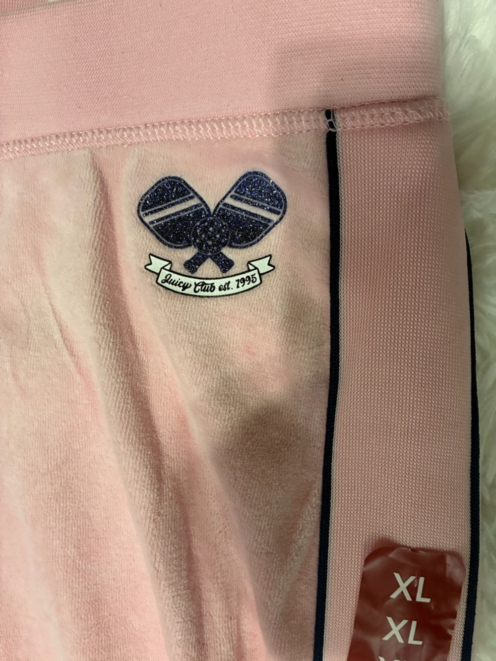 Juicy Couture Pink Velour Wide-Leg Track Pants with Blue Side Stripes - Picture 8 of 13